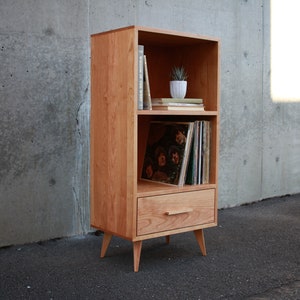 Halfstack Bookcase, 43&quot;H, Mid-Century Modern LP Storage, Record Storage, Modern Vinyl Storage (Shown in Cherry)