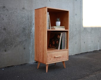 Halfstack Bookcase, 43"H, Mid-Century Modern LP Storage, Record Storage, Modern Vinyl Storage (Shown in Cherry)