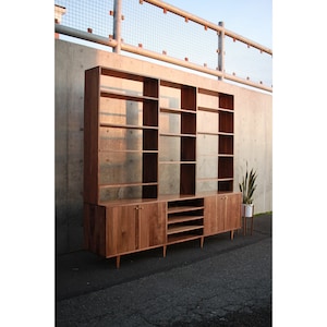 Gilles Hutch, Solid Wood Hutch, Console Bookcase, Hardwood Sideboard with Shelves, Modern Buffet (Shown in Walnut)