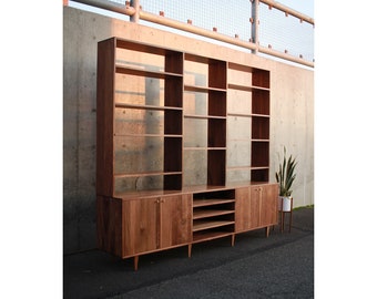 Gilles Hutch, aparador de madera maciza, librería consola, aparador de madera con estantes, buffet moderno (se muestra en nogal)