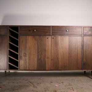 Moe Wine Bar, Solid Hardwood Wine Cabinet, Wood Wine Bar, Modern Wet Bar with Drawers Shown in Walnut image 3