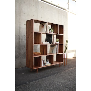 Mid-Century Modern Vinyl Record Console: Solid Hardwood LP Bookcase