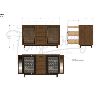 Kavanaugh Wine Bar, Modern Wine Cabinet, Wine Bottle Sideboard with Drawers, Wood Wine Bar Shown in Walnut image 8