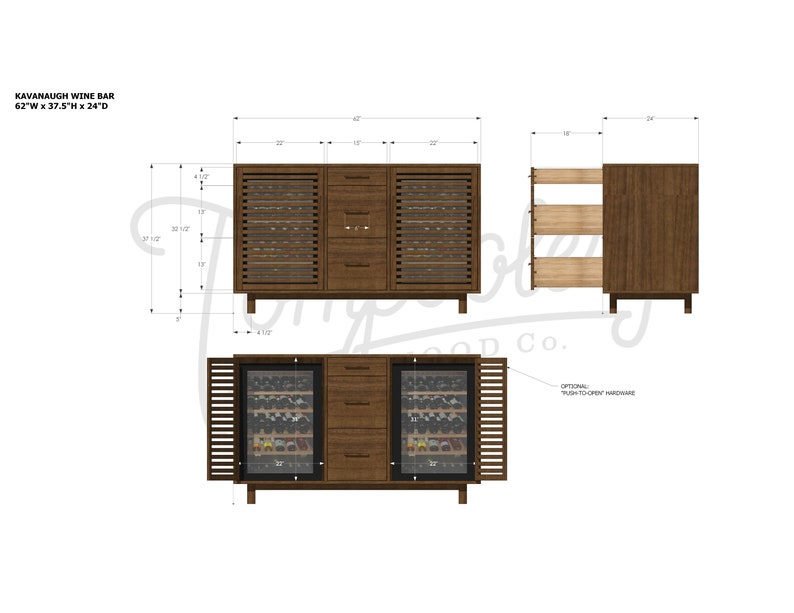 Kavanaugh Wine Bar, Modern Wine Cabinet, Wine Bottle Sideboard with Drawers, Wood Wine Bar Shown in Walnut image 8