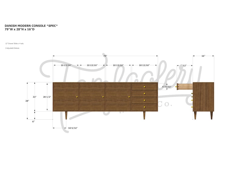 Danish Modern Console, Mid-Century Modern Credenza, Modern Sideboard, Solid Wood Sideboard Shown in Walnut image 8