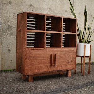 Display Cabinet, Modern Media Storage, Modern Accent Cabinet, Wood Accent Storage Cabinet Shown in Walnut image 1