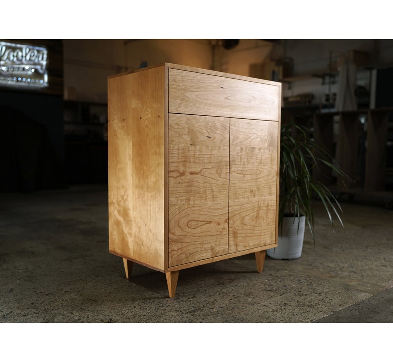 Alden Cabinet, Solid Wood Furniture, Modern Cabinet, Console Table Shown in Cherry image 1