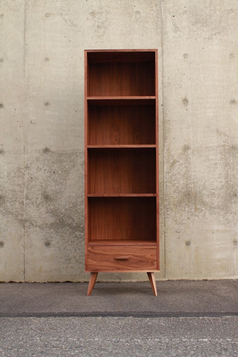 Fullstack Bookcase, Mid-Century Modern Vinyl Storage, Mid Century Bookshelf, Modern LP Shelf Shown in Walnut zdjęcie 3