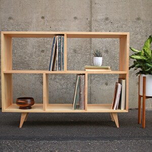 Couzens Vinyl LP Console, 45W, Bookcase, LP Console, Modern Vinyl Storage, Vinyl Record Storage Shown in Maple image 4