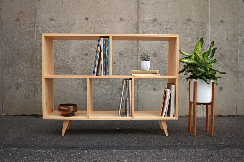 Couzens Vinyl LP Console, 45W, Bookcase, LP Console, Modern Vinyl Storage, Vinyl Record Storage Shown in Maple image 4