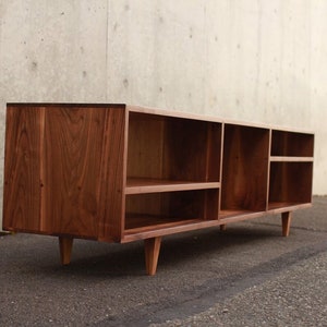 Braca Media Console, Mid-Century Credenza, Modern Sideboard, Solid Hardwood Media Console Shown in Walnut image 1