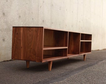 Braca Media Console, Mid-Century Credenza, Modern Sideboard, Solid Hardwood Media Console (Shown in Walnut)