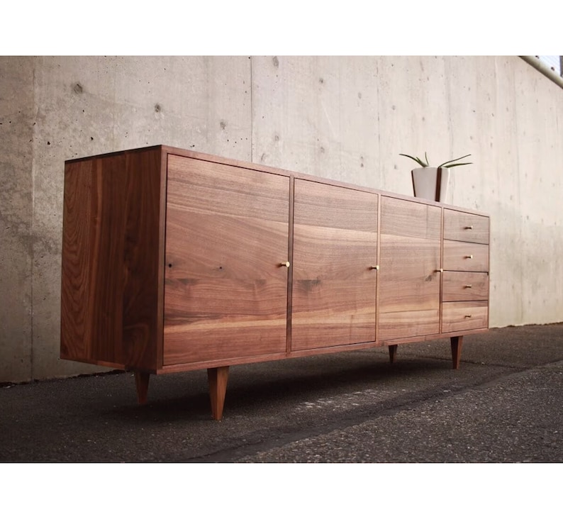 Danish Modern Console, Mid-Century Modern Credenza, Modern Sideboard, Solid Wood Sideboard Shown in Walnut image 1