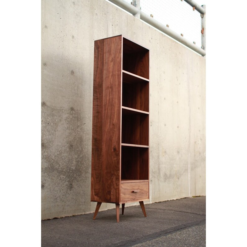 Fullstack Bookcase, Mid-Century Modern Vinyl Storage, Mid Century Bookshelf, Modern LP Shelf Shown in Walnut zdjęcie 2