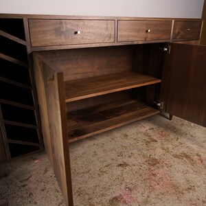 Moe Wine Bar, Solid Hardwood Wine Cabinet, Wood Wine Bar, Modern Wet Bar with Drawers Shown in Walnut image 5