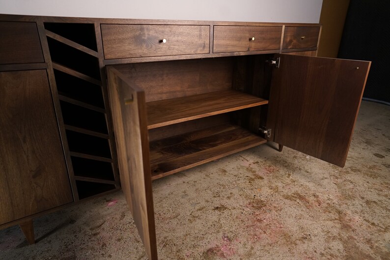 Moe Wine Bar, Solid Hardwood Wine Cabinet, Wood Wine Bar, Modern Wet Bar with Drawers Shown in Walnut image 5