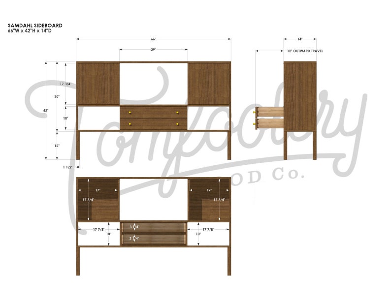 Samdahl Sideboard, Modern Wood Sideboard, Solid Wood, Real Wood Console, Cabinet Shown in Walnut image 8