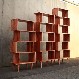 OFFSTACK Bookcase, Mid-Century Modern Bookshelf, Solid Hardwood Bookcase, Geometric Shelf (Shown in Madrone)