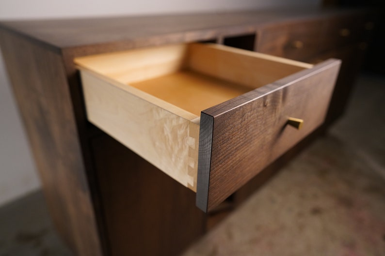 Moe Wine Bar, Solid Hardwood Wine Cabinet, Wood Wine Bar, Modern Wet Bar with Drawers Shown in Walnut image 4