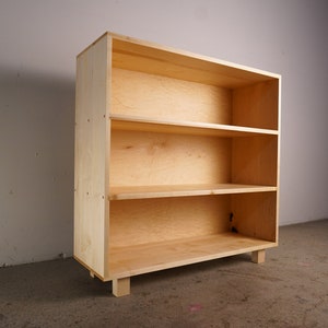 Mid Century Modern Hardwood Bookcase: 36&quot; Geometric Record Shelf