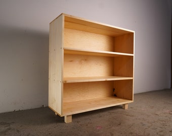 Office Bookcase, 36"H, Mid Century Record Shelf, Geometric Bookshelf, Modern Offset Shelf (Shown in Maple)