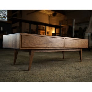 Legard Coffee Table, 2 Drawers, Mid-Century Modern Coffee Table, Solid Wood Modern Sofa Table (Shown in Walnut)