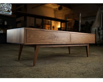 Legard Coffee Table, 2 Drawers, Mid-Century Modern Coffee Table, Solid Wood Modern Sofa Table (Shown in Walnut)