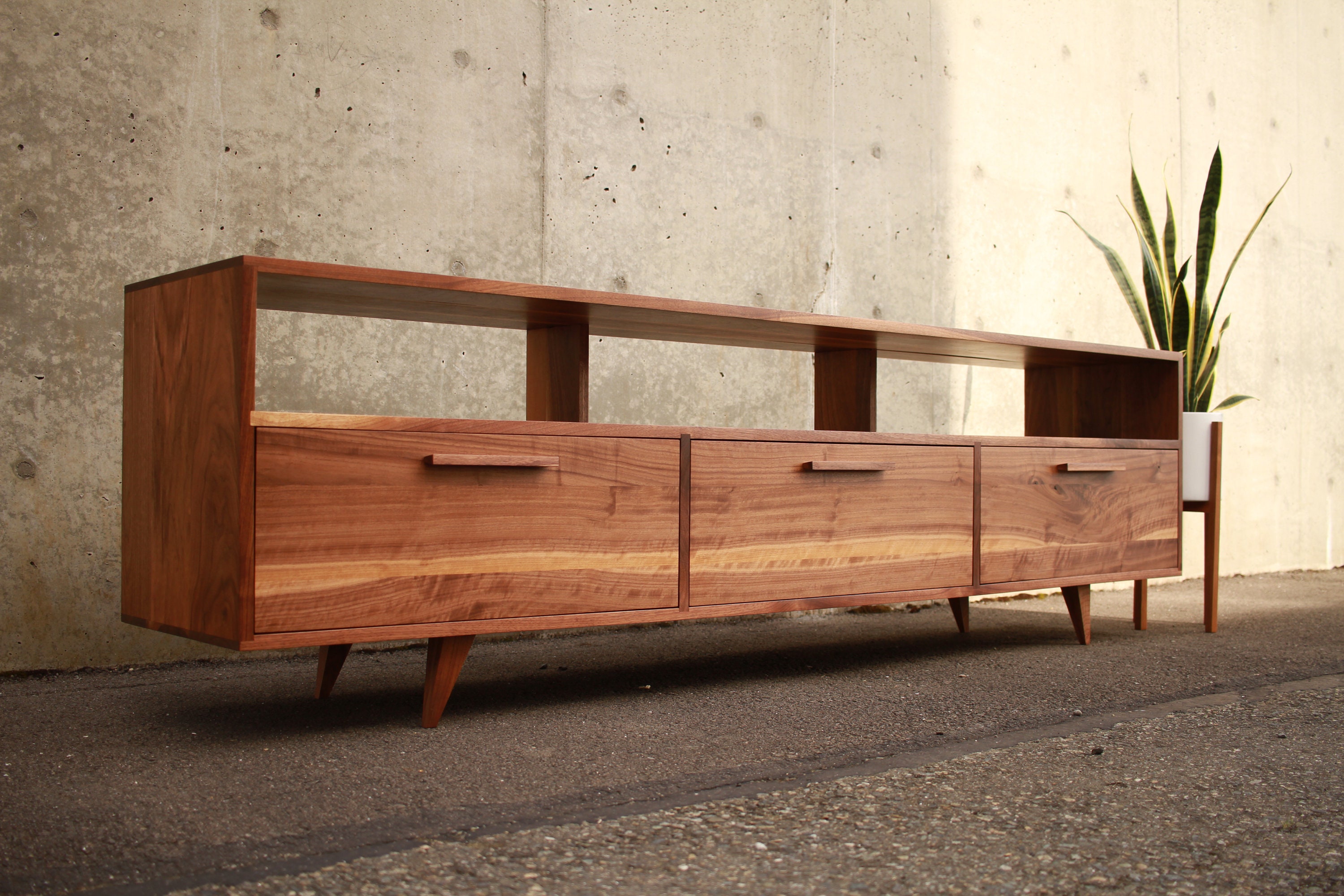 Brooklyn Media Console 3 Drawer 72w Mid century Console Modern Credenza Modern Media Console shown in Walnut Etsy UK