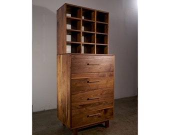 Highboy Dresser, Shoe Cabinet, Shoe Storage, Modern Highboy, 4 Drawer Highboy, Solid Hardwood Dresser (Shown in Walnut)