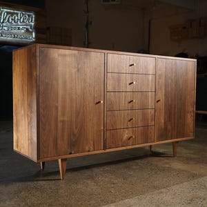 Danish Modern Console, 5 Drawer, 60&quot;W, Mid-Century Credenza, Modern Wood Sideboard, Solid Wood Console (Shown in Walnut)