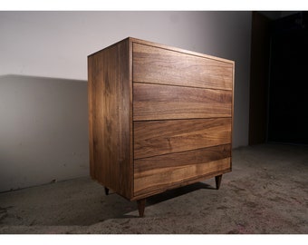 Chest of Drawers, 4 Drawers, Highboy Dresser, Solid Wood, Solid Hardwood Dresser (Shown in Walnut)