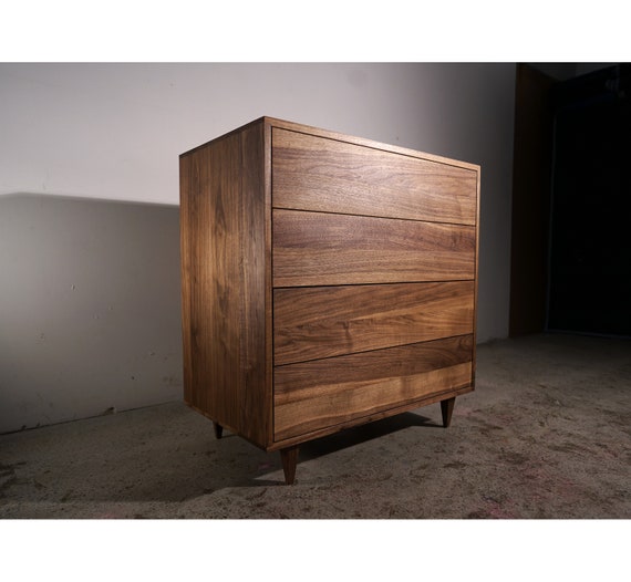 Chest of Drawers, 4 Drawers, Handcrafted Solid Wood Dresser, Modern (shown in walnut)