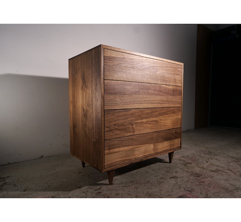 Chest of Drawers, 4 Drawers, Handcrafted Solid Wood Dresser, Modern (shown in walnut) image 1