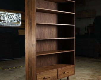 Fullstack Bookcase - Double Wide, 45"W, Modern Bookshelf, Vinyl Bookcase (Shown in Walnut)