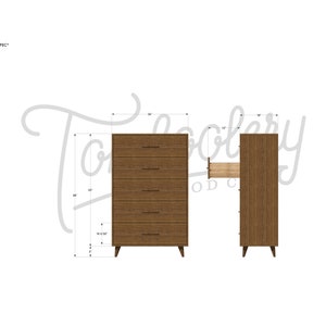 Highboy Dresser, Mid-Century Dresser, Modern Highboy, 5 Drawer Highboy, Solid Hardwood Dresser Shown in Walnut image 8