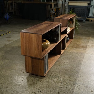 Emerson Vinyl Console, LP Storage, Modern Entertainment Storage, Modern Solid Wood Media Console, Wood Console Shown in Walnut image 3