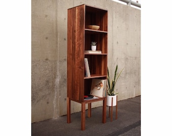 Vaughn Vinyl Bookcase, Solid Hardwood Record Tower, Vertical LP Storage (shown in walnut)