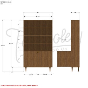 Robinson Cabinet Bookcase, Modern Bookcase, Solid wood Bookcase, Bookshelf with door cabinet shown in walnut image 8