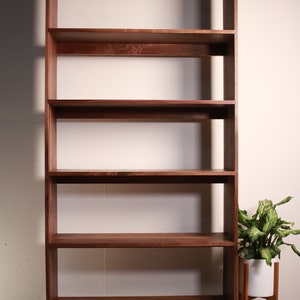 Rascoff Bookcase, Mid-Century Bookshelf, Hardwood Modern Bookcase, Mid Century Bookcase Wall Unit Shown in Walnut image 2