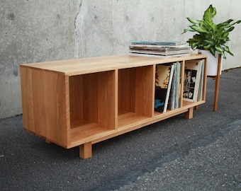 Warner Foyer Bench / LP Vinyl Storage, Modern Storage Bench, Vinyl Storage Bench, LP Bench (Shown in White Oak)