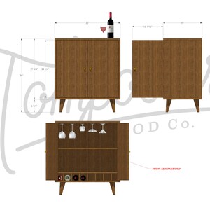 Hirtzel Bar Cabinet, Wine Bar, Liquor Cabinet, Mid-Century Modern Cabinet, Bottle Storage Shown in Walnut image 8