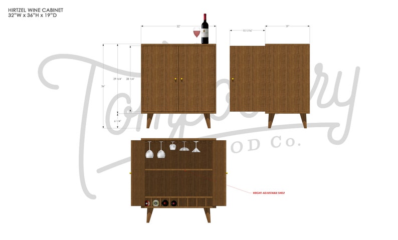 Hirtzel Bar Cabinet, Wine Bar, Liquor Cabinet, Mid-Century Modern Cabinet, Bottle Storage Shown in Walnut image 8