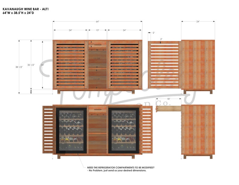 Kavanaugh Wine Bar, Modern Wine Cabinet, Wine Bottle Sideboard with Drawers, Wood Wine Bar Shown in Madrone image 8