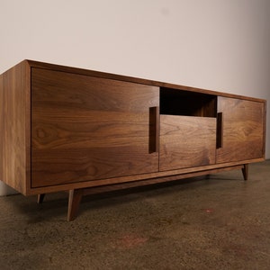 Hein Modern Console, 65"W, Mid-Century Media Console, Modern Solid Wood Credenza, Modern Sideboard (Shown in Walnut)