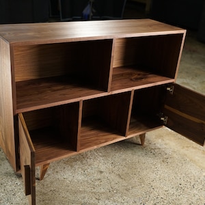 Couzens Vinyl LP Console, 2 Door, 45W, Bookcase, Vinyl Storage, Modern, Record Player Console Shown in Walnut image 4