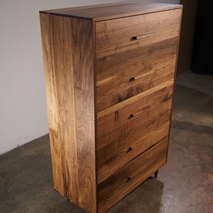 Highboy Dresser, Mid-Century Dresser, Modern Highboy, 5 Drawer Highboy, Solid Hardwood Dresser Shown in Walnut image 2