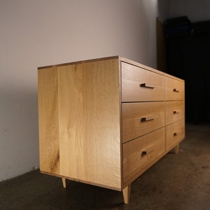 Lowboy Dresser, 6 Drawers, Mid-Century Dresser, Modern Lowboy, 6 Drawer Lowboy, Solid Hardwood Dresser Shown in White Oak image 3