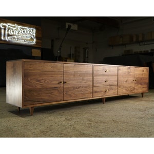 Danish Modern Console, 100&quot;W, Mid-Century Modern Credenza, Modern Sideboard, Solid Wood Sideboard (Shown in Walnut)