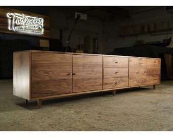 Danish Modern Console, 100"W, Mid-Century Modern Credenza, Modern Sideboard, Solid Wood Sideboard (Shown in Walnut)