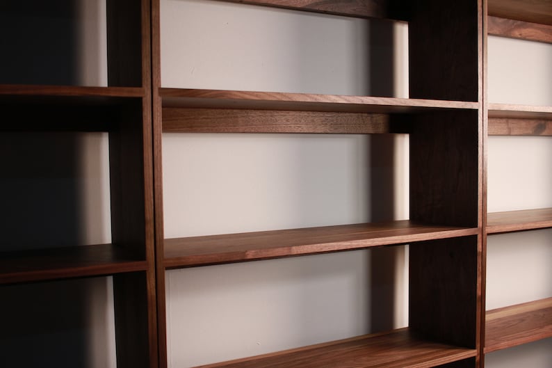 Rascoff Bookcase, Mid-Century Bookshelf, Hardwood Modern Bookcase, Mid Century Bookcase Wall Unit Shown in Walnut image 3